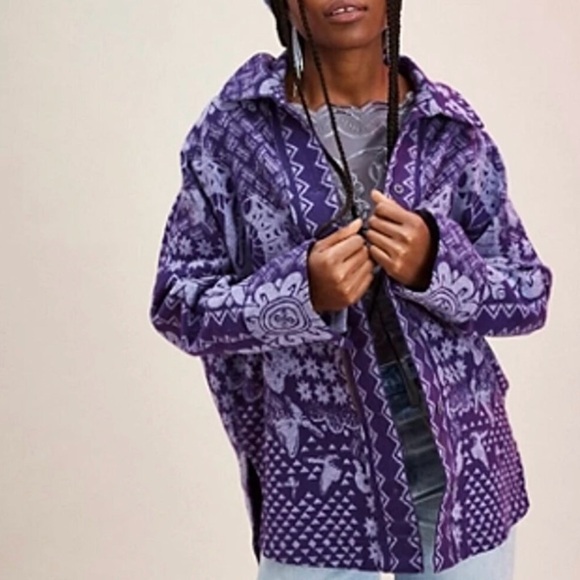 Free People Butterfly Jacquard Shirt / Jacket Purple Size Large - Picture 6 of 16